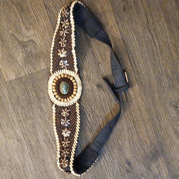 Vintage Handmade Natural Shells, Beads Coconut Shell Turquoise Belt. - Picture 3 of 11